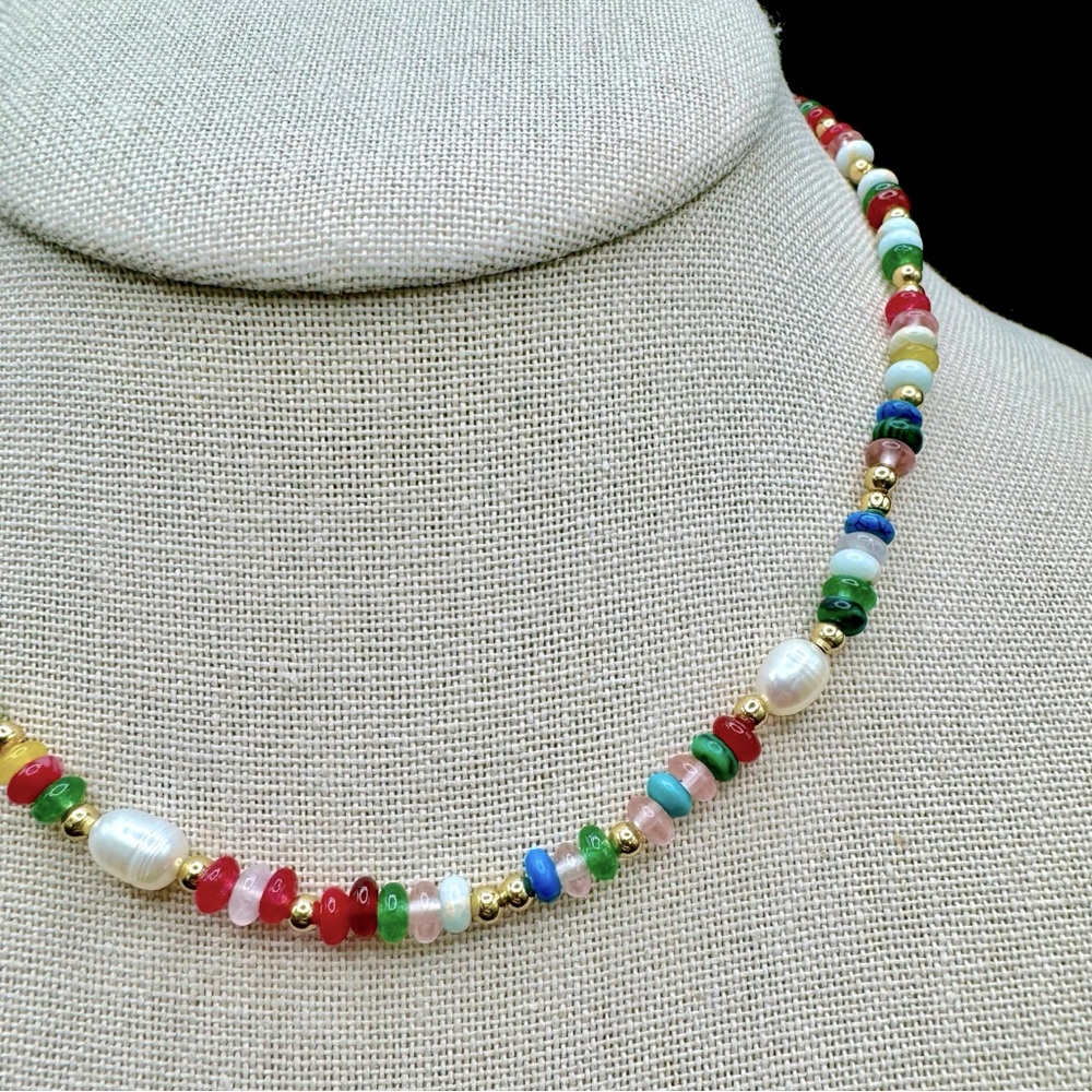Colorful Beaded Freshwater Pearl Necklace - Multicolor